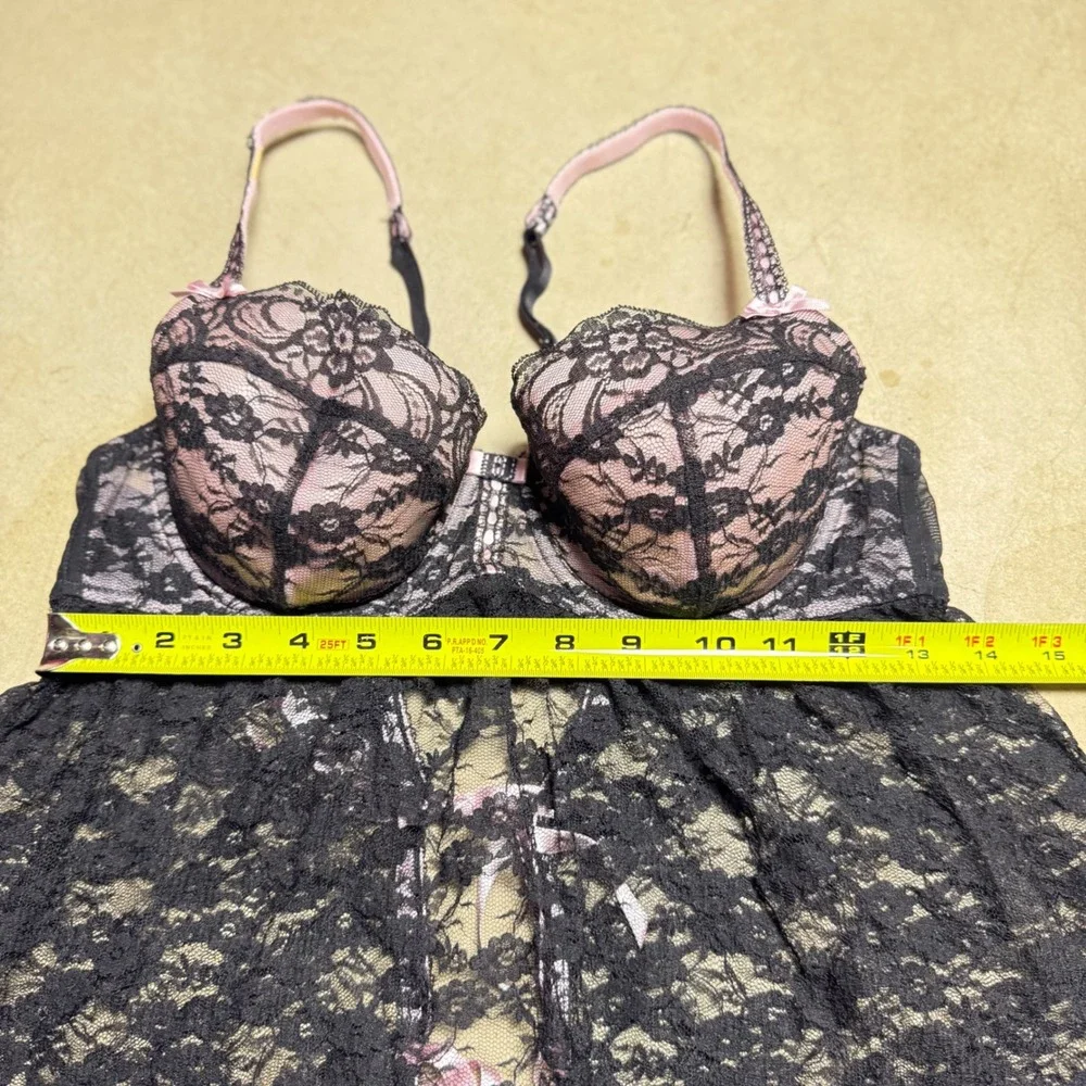 Jezebel Black Pink Lace Babydoll Chemise Lingerie
